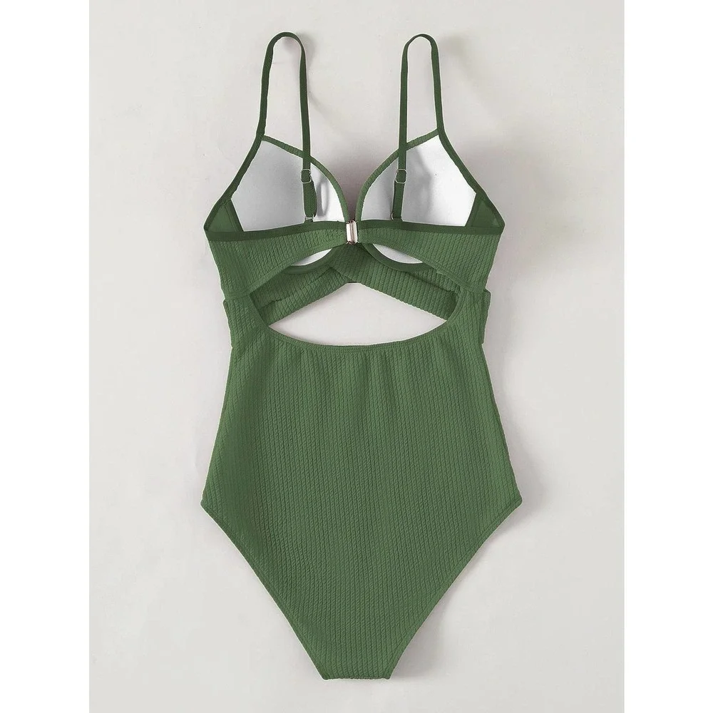 Boho Criss Cross Push Up One Piece Swimsuit green - Picture 3 of 11